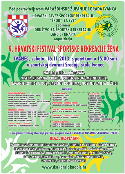 INFORMACIJE ZA MEDIJE: "9. hrvatski festival sportske sportske rekreacije žena - Ivanec 2013."
