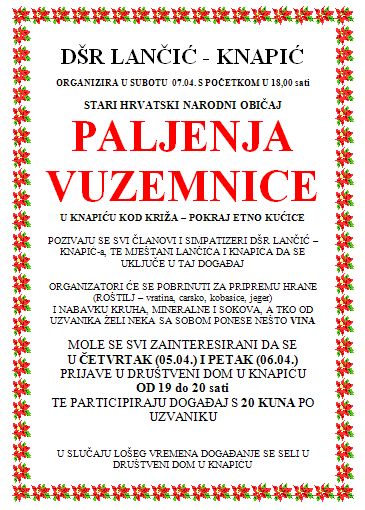Poziv na "Vuzemnicu u Lančić - Knapiću"