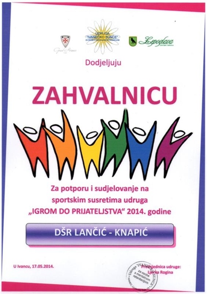 DŠR Lančić – Knapić primilo zahvalnicu od udruge "Ivanečko sunce"